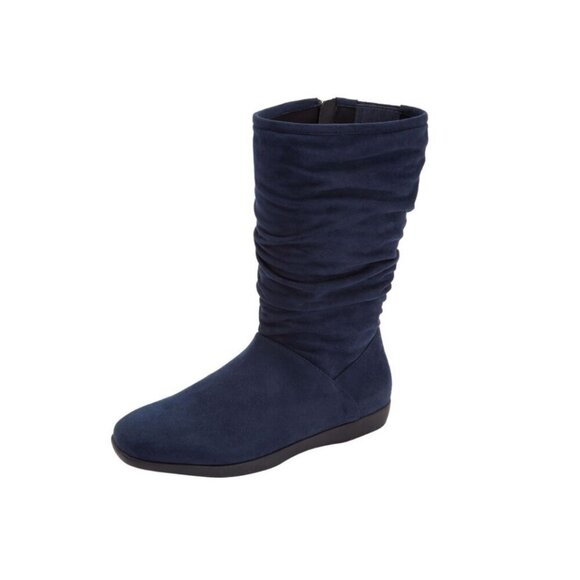 ComfortView Aneela Navy Blue Faux Suede Wide Calf Boots Sz 9.5 WW - Picture 1 of 13